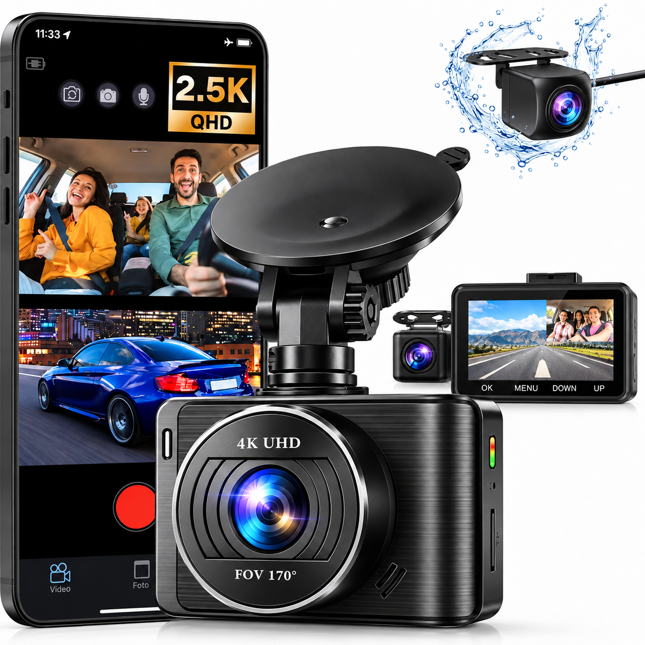 Dashcam 4K avec écran de 3,9 pouces de Heimwert