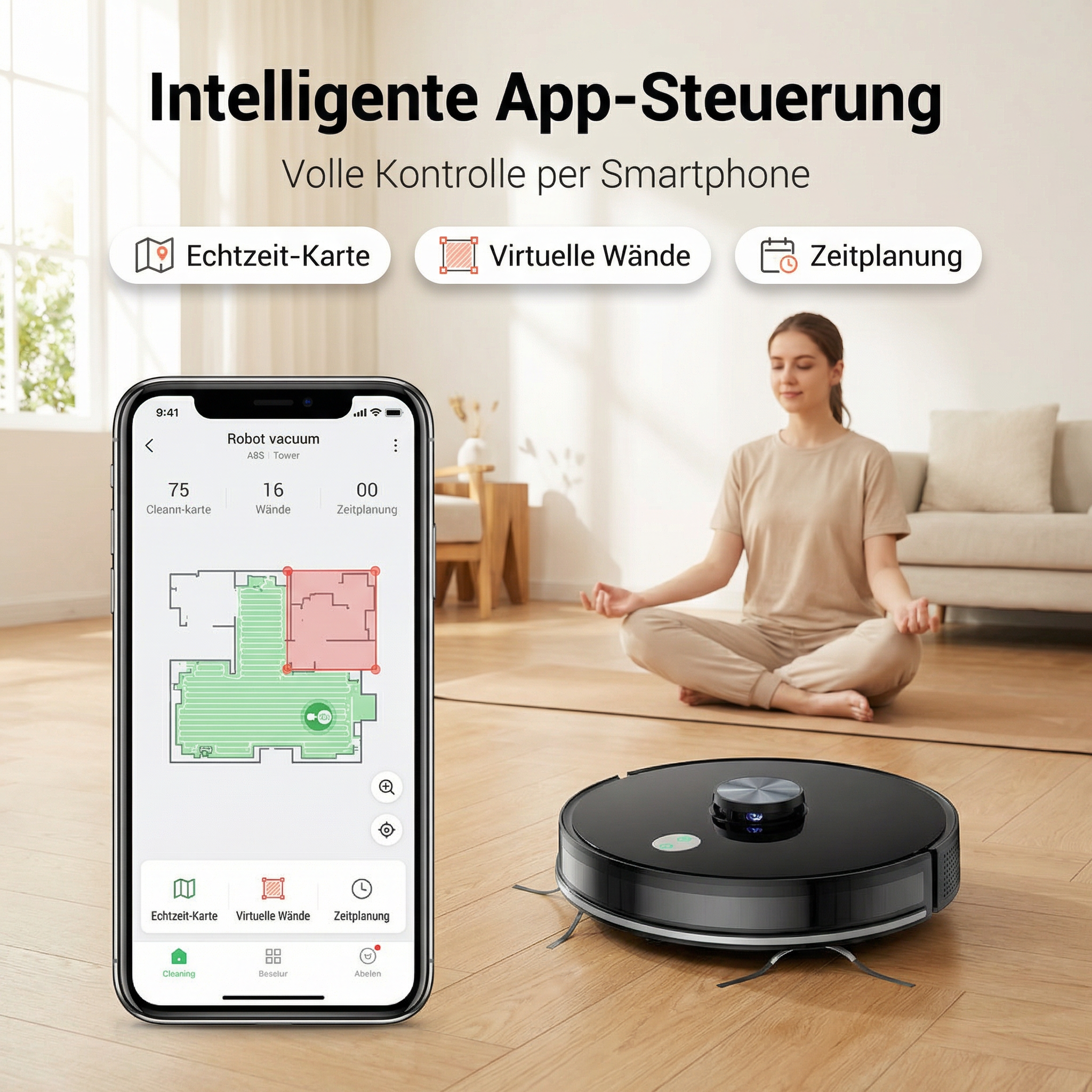 Saugroboter Heimwert K8 SmartClean – Automatische Reinigung mit Wischfunktion und App-Steuerung